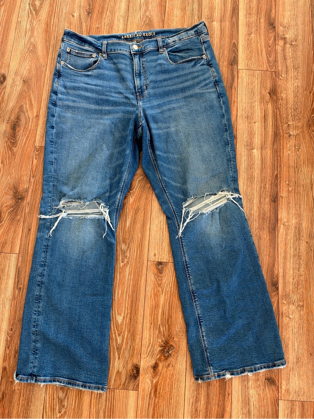 American Eagle Outfitters Blue Distressed Flare Jeans